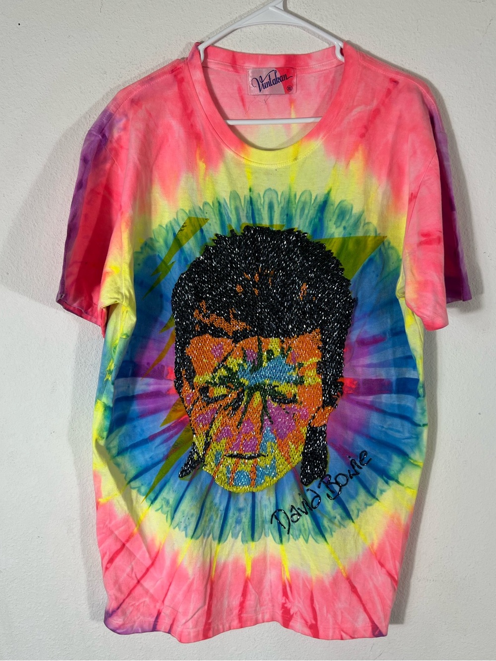 David Bowie Beaded Tie-Dye T-Shirt — One of a Kind Wearable Art
